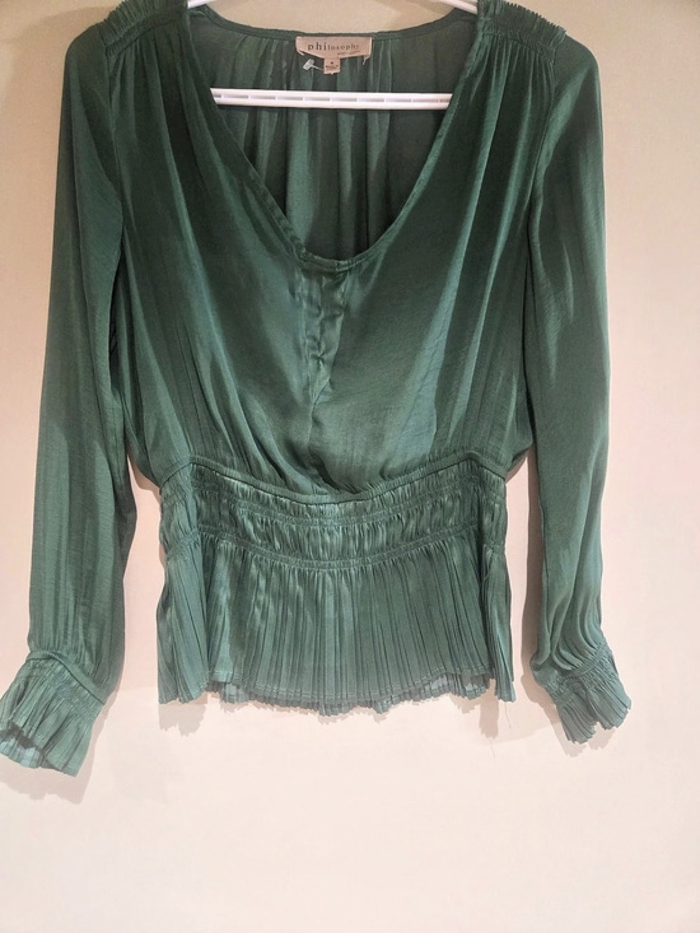Philosophy Republic Clothing Emerald Green Pleated Smocked Peplum Blouse